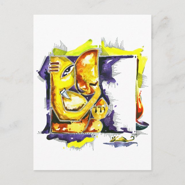 Carte Postale Peinture Abstraite artisanale de Lord Ganesha (Devant)