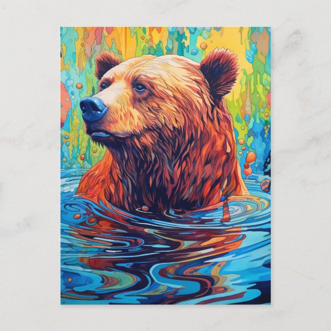 Carte Postale Peinture Abstraite de l'ours coloré (Devant)