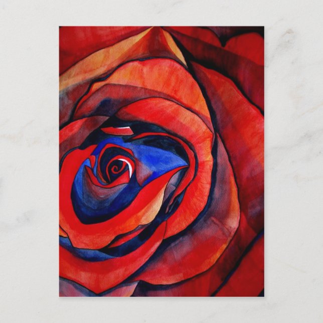 Carte Postale Peinture abstraite de rose rouge macro (Devant)