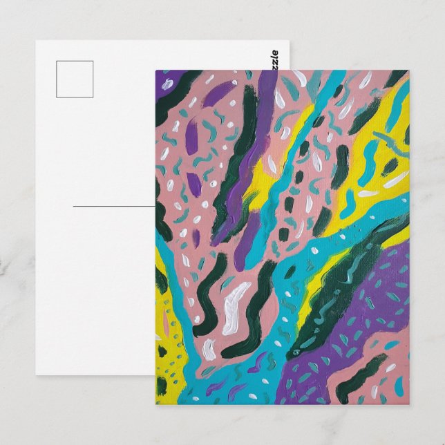 Carte Postale Peinture Abstraite expressive en plusieurs couleur (Devant / Derrière)