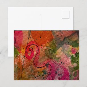Carte Postale Peinture Abstraite Jolie à l'Aquarelle et à l'Encr