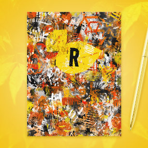 Carte Postale Peinture Abstraite Moderne Jaune Orange Monogramme