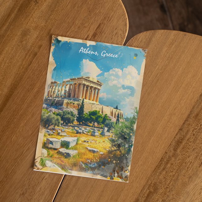 Carte Postale Peinture Acropole Grèce Athènes (athens greece acropolis postcard)