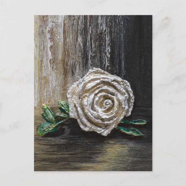 Carte Postale Peinture acrylique Rose Blanche  (Devant)