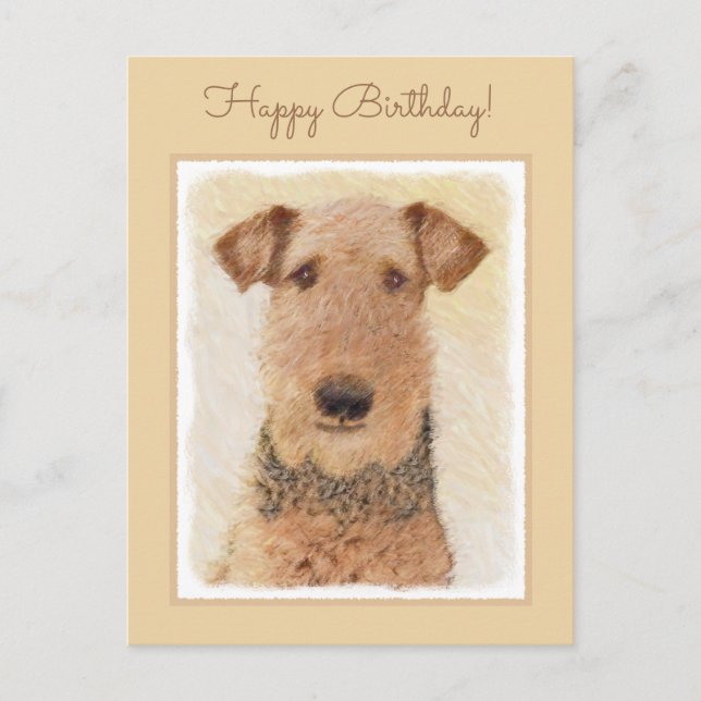 Carte Postale Peinture Airedale Terrier - Cute Original Art (Devant)