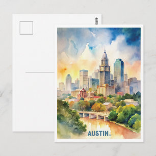 Carte Postale Peinture aquarelle Austin City