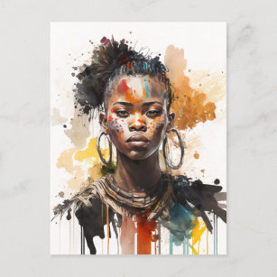 Carte Postale Peinture aquarelle, Belles femmes de la tribu afri