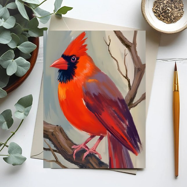 Carte Postale Peinture aquarelle Cardinal Rouge (Créateur téléchargé)