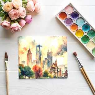 Carte Postale Peinture aquarelle de Detroit Michigan