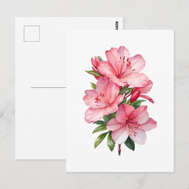 Carte Postale Peinture aquarelle de fleur d'azalée (Devant / Derrière)