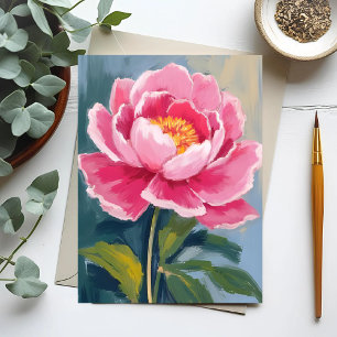 Carte Postale Peinture aquarelle de fleur de pivoine rose