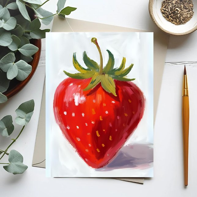 Carte Postale Peinture aquarelle de fraise rouge (Créateur téléchargé)
