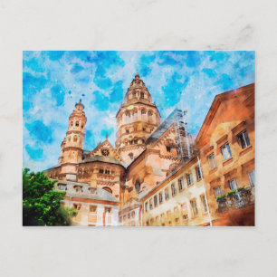 Carte Postale Peinture aquarelle de la cathédrale de Mayence en