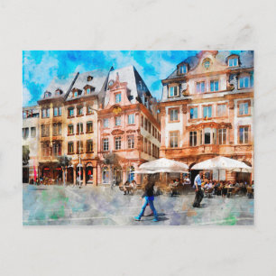 Carte Postale Peinture aquarelle de la place du marché à Mayence