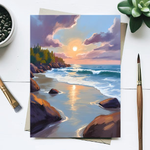 Carte Postale Peinture aquarelle de la plage du littoral océaniq