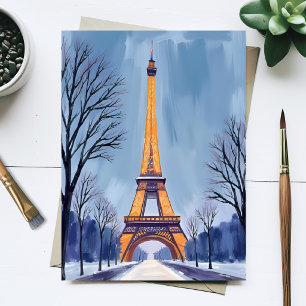 Carte Postale Peinture aquarelle de la Tour Eiffel de Paris sous