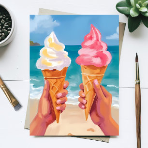 Carte Postale Peinture aquarelle de l'océan de la plage de crème