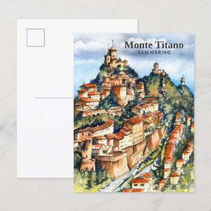 Carte Postale Peinture aquarelle de voyage à Monte Titano San Ma