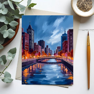 Carte Postale Peinture aquarelle des nuits de la ville