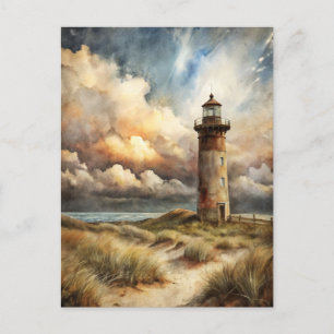Carte Postale Peinture aquarelle du littoral avec phare