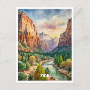 Carte Postale Peinture aquarelle du parc national de Zion 
