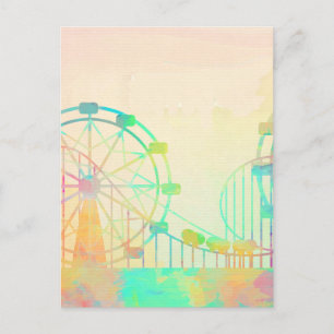 Carte Postale Peinture aquarelle Ferris Wheel Fairground Art