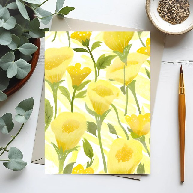 Carte Postale Peinture aquarelle florale jaune (Créateur téléchargé)