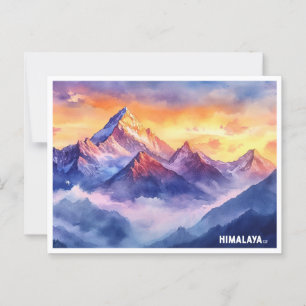 Carte Postale peinture aquarelle lever de soleil montagnes himal