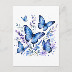 Carte Postale Peinture aquarelle papillons bleus
