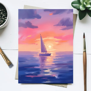 Carte Postale Peinture aquarelle pastel violet voile de coucher 