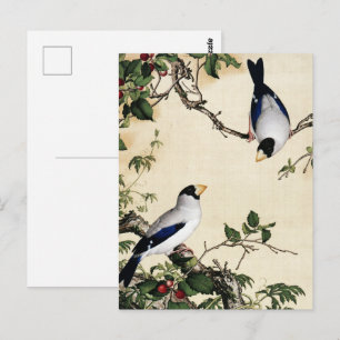 Carte Postale Peinture artistique d'oiseaux vintage sur branche