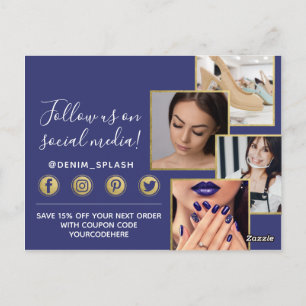 Carte Postale Peinture bleu Merci et or 4 photos