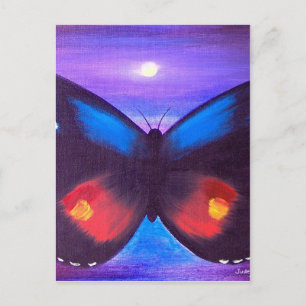 Carte Postale Peinture bleue de coucher du soleil de papillon -