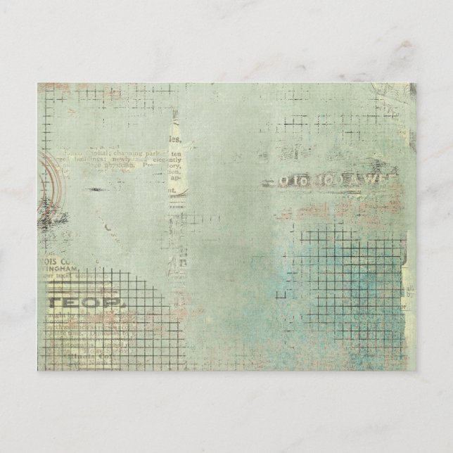 Carte Postale peinture bleue vintage journal STamped collage (Devant)