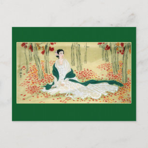 Carte Postale Peinture chinoise antique de Dame en vert & blanc