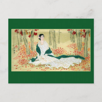 Carte Postale Peinture chinoise antique de Dame en vert & blanc