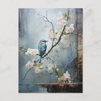 Carte Postale Peinture chinoise avec des oiseaux et des fleurs b
