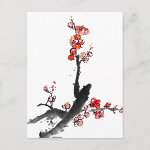 Carte Postale Peinture chinoise de fleurs, fleurs de prune