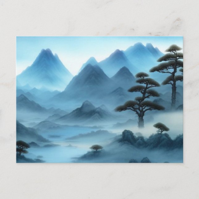 Carte Postale Peinture Chinoise Paysage Bruyant Avec Rivière (Devant)