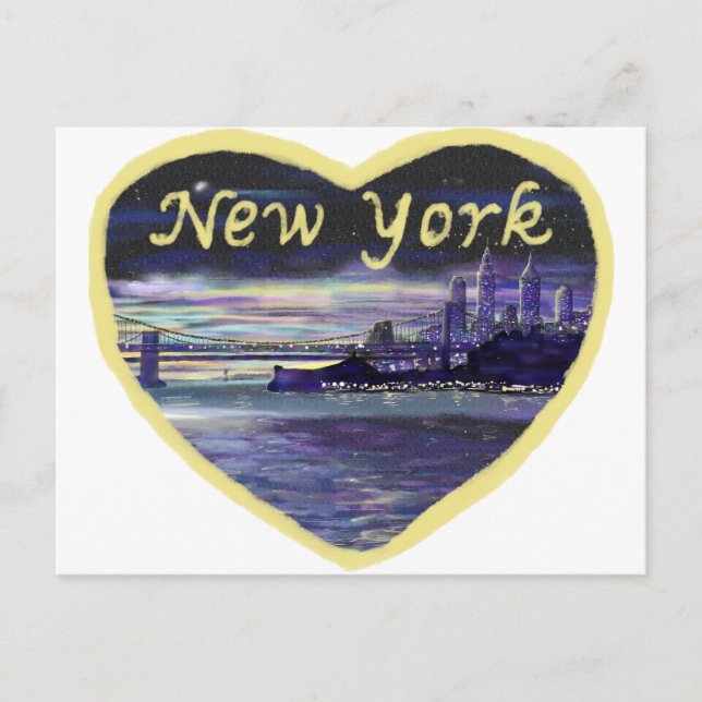 Carte Postale Peinture cityscape violet Sunset de New York (Devant)