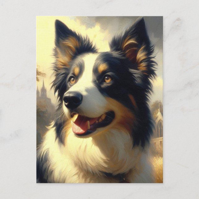 Carte Postale Peinture Collie vintage (Devant)
