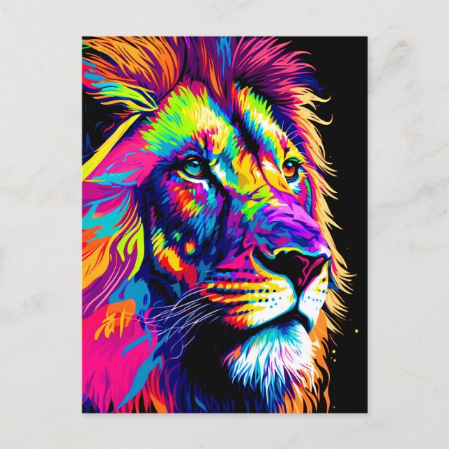 Carte Postale Peinture Colorée de Lion (Devant)
