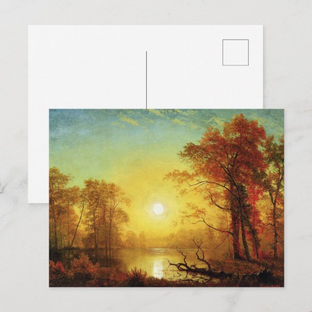 Carte Postale peinture d'Albert Bierstadt, Lever de soleil, (Devant / Derrière)