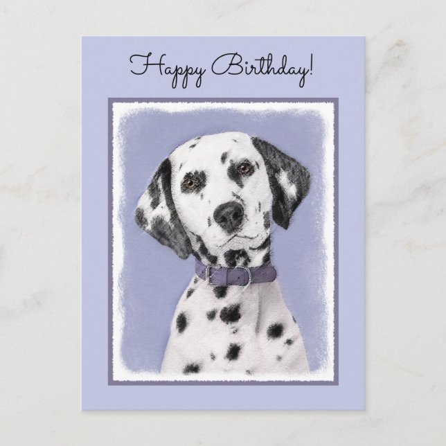 Carte Postale Peinture Dalmatienne - Cute Original Chien Art (Devant)