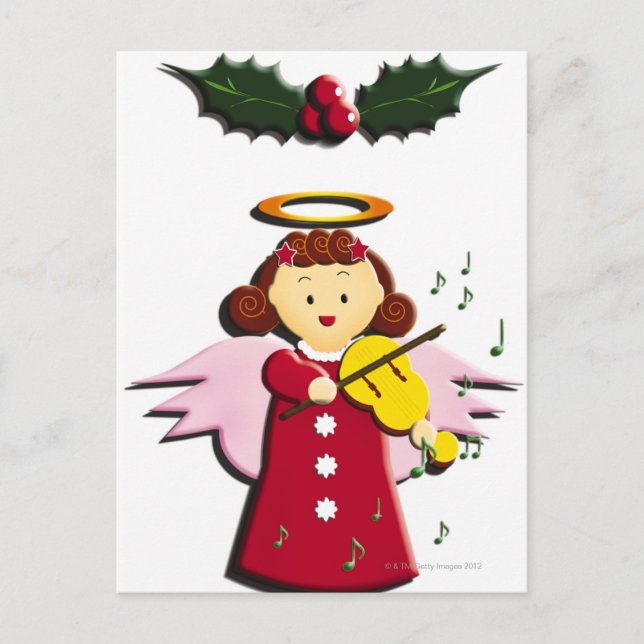Carte Postale Peinture d'ange jouant violon, Illustration (Devant)