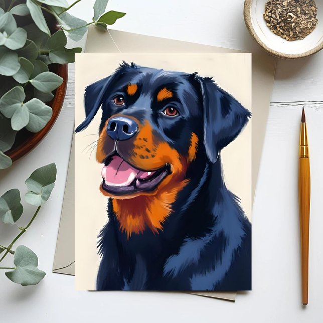 Carte Postale Peinture d'animal de compagnie chien Rottweiler (Créateur téléchargé)