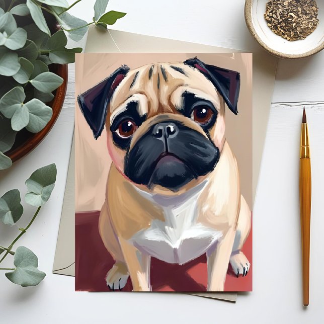Carte Postale Peinture d'animal de compagnie de chien Pug  (Créateur téléchargé)