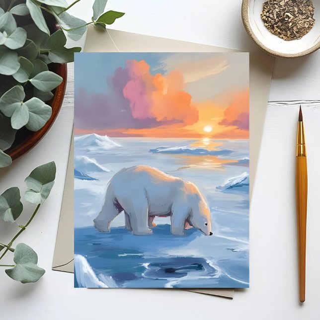 Carte Postale Peinture d'animal d'hiver d'ours polaire (Créateur téléchargé)
