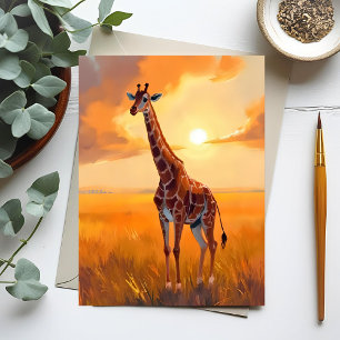 Carte Postale Peinture d'animaux de safari au coucher du soleil 