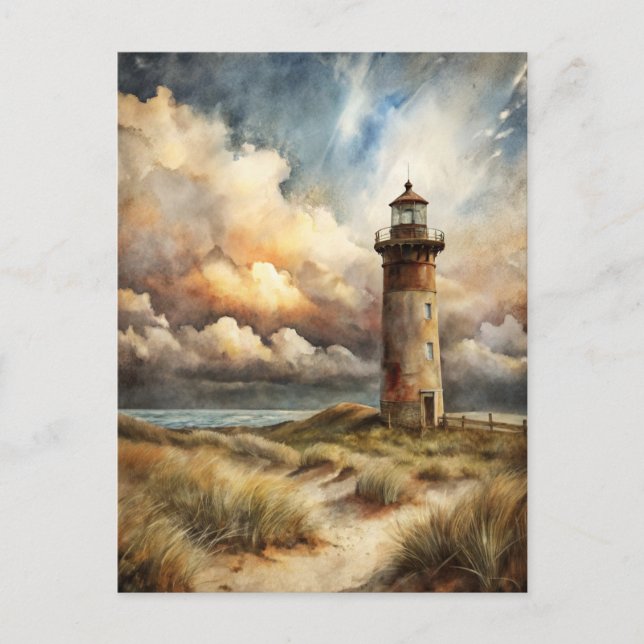 Carte Postale Peinture d'aquarelle côtière du phare (Devant)